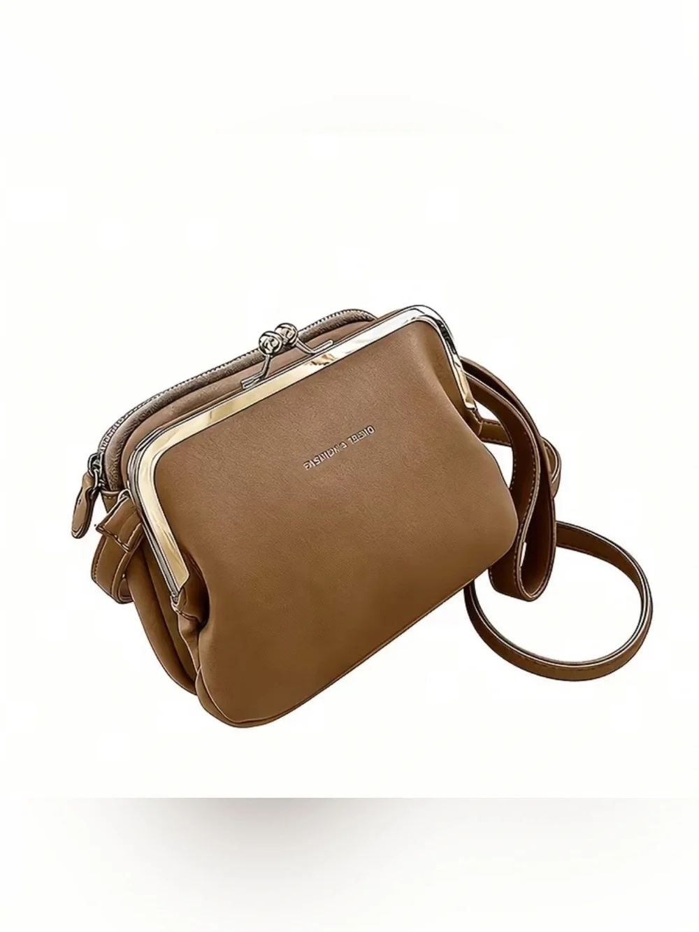 Monochromatic Brown Crossbody Bag Feat Distinctive Clip Lock Closure(SKU759)